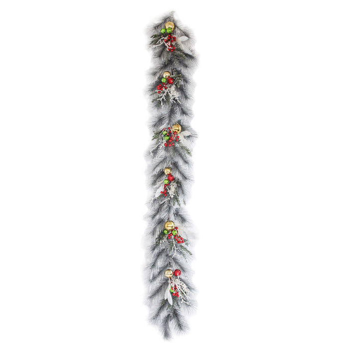 6'Lx11"W Longleaf Pine, Berry & Ball Artificial Garland -Silver/Green (Pack of 2) - C-250082