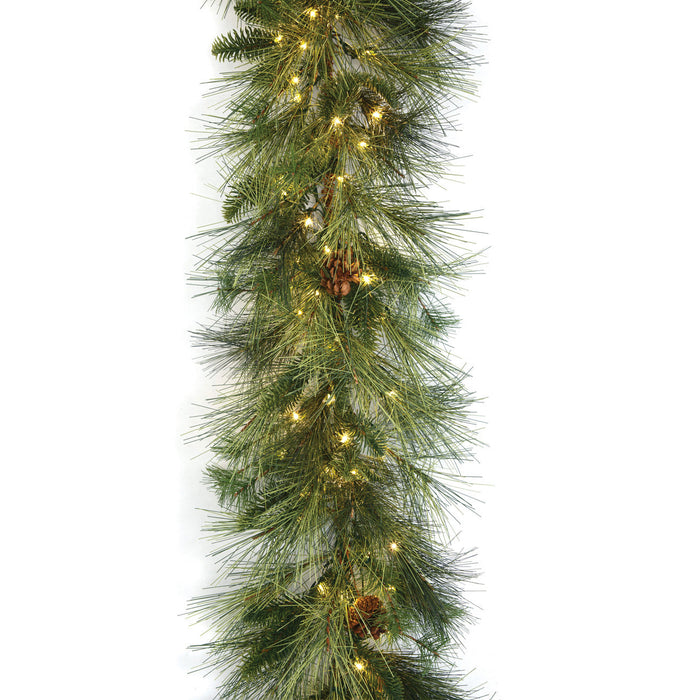 9'Lx14"W PE Artificial Whitney Pine Garland, Micro LED Pre-Lit -Green (Pack of 2) - C-250144