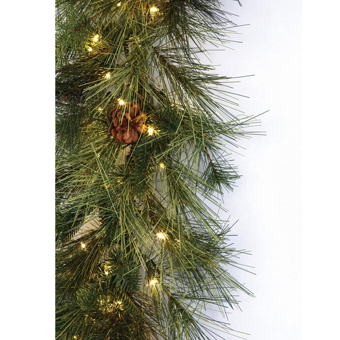9'Lx14"W PE Artificial Whitney Pine Garland, Micro LED Pre-Lit -Green (Pack of 2) - C-250144