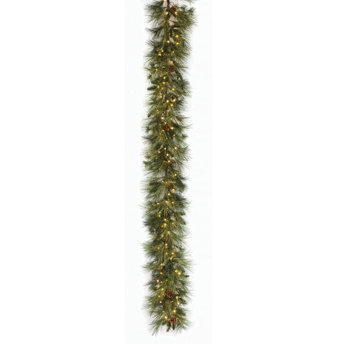 9'Lx14"W PE Artificial Whitney Pine Garland, Micro LED Pre-Lit -Green (Pack of 2) - C-250144