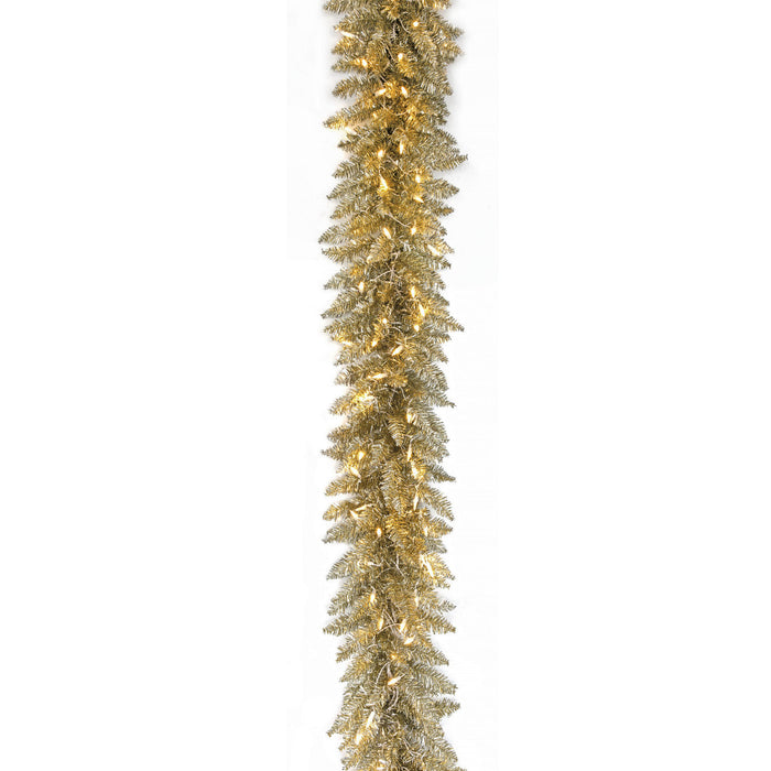 9'Lx11"W Tinsel Sparkling Artificial Garland, LED Pre-Lit -Champagned (Pack of 2) - C-250194