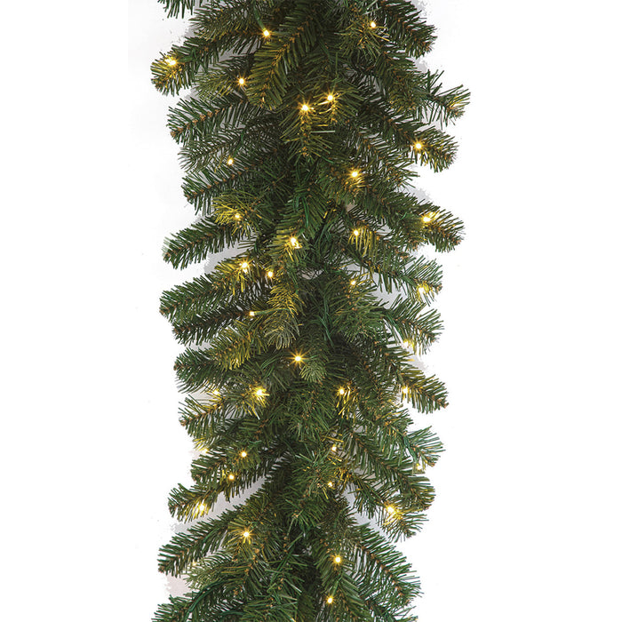 9'Lx10"W PE Artificial Grand Noble Fir Garland, Micro LED Pre-Lit (Multi-Mode) -Green (Pack of 2) - C-250269
