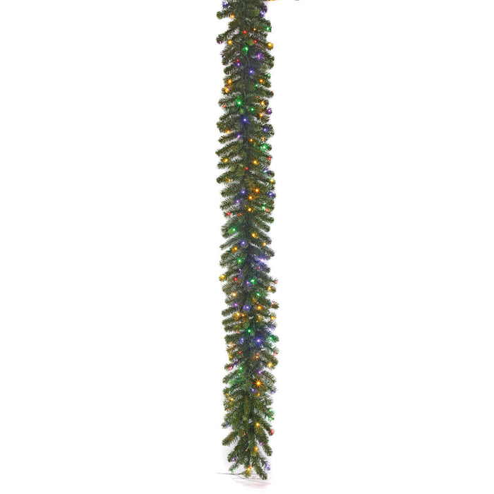 9'Lx10"W PE Artificial Grand Noble Fir Garland, Micro LED Pre-Lit (Multi-Mode) -Green (Pack of 2) - C-250269