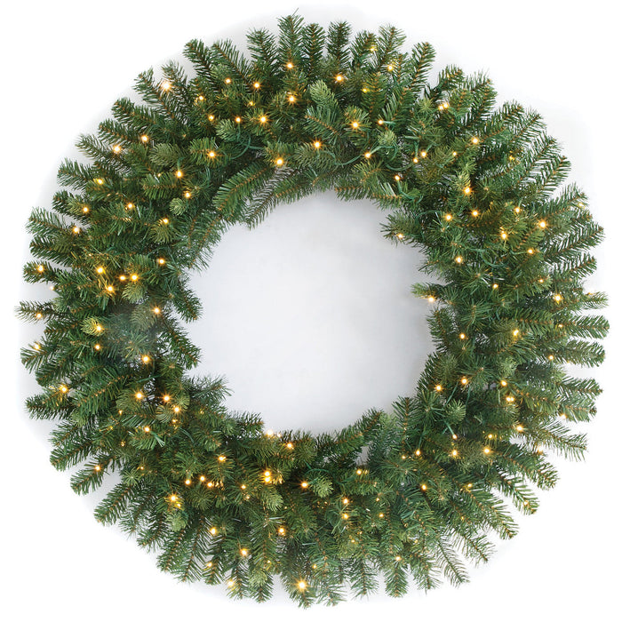 36" PE Artificial Grand Noble Fir Wreath, Micro LED Pre-Lit (Multi-Mode) -Green - C-250279