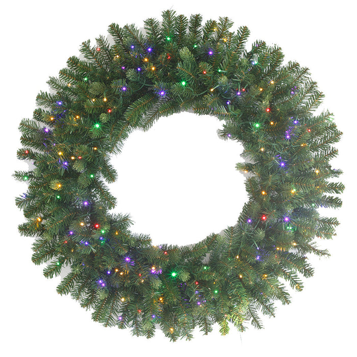 36" PE Artificial Grand Noble Fir Wreath, Micro LED Pre-Lit (Multi-Mode) -Green - C-250279