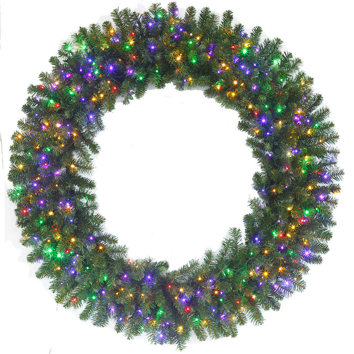 48" PE Artificial Grand Noble Fir Wreath, Micro LED Pre-Lit (Multi-Mode) -Green - C-250289