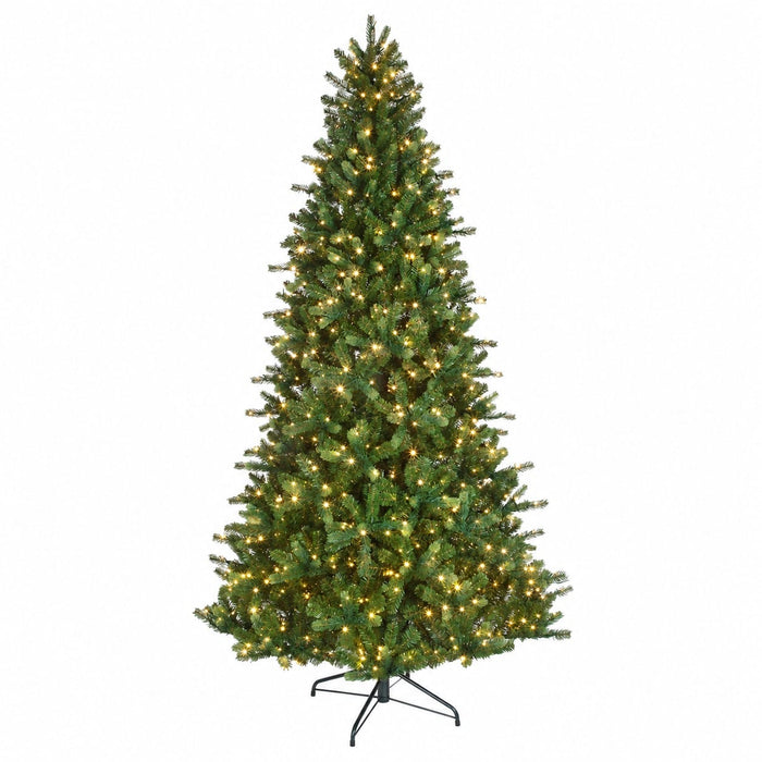 9'Hx58"W PE Grand Noble Fir Artificial Christmas Tree, Micro LED Pre-Lit (Multi-Mode) -Green - C-250299