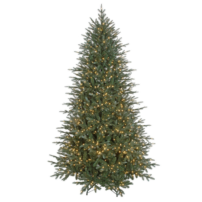 7'6"Hx57"W PE Blue Emerald Pine Artificial Christmas Tree, Micro LED Pre-Lit -Green - C-250334