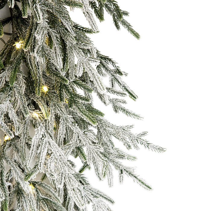 9'Lx16"W PE Flocked Norfolk Pine Artificial Garland, Micro LED Pre-Lit (Warm White, Multi-Mode) -White (Pack of 2) - C-250514