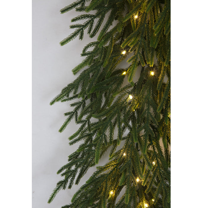 9'Lx16"W PE Norfolk Pine Artificial Garland, Micro LED Pre-Lit (Warm White, Multi-Mode) -White (Pack of 2) - C-250524