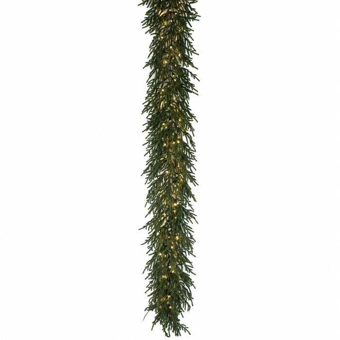 9'Lx16"W PE Norfolk Pine Artificial Garland, Micro LED Pre-Lit (Warm White, Multi-Mode) -White (Pack of 2) - C-250524