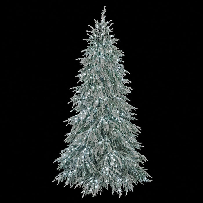 6'Hx49"W PE Flocked Norfolk Pine Artificial Christmas Tree, Micro LED Pre-Lit (Warm White, Multi-Mode) -White/Green - C-260094
