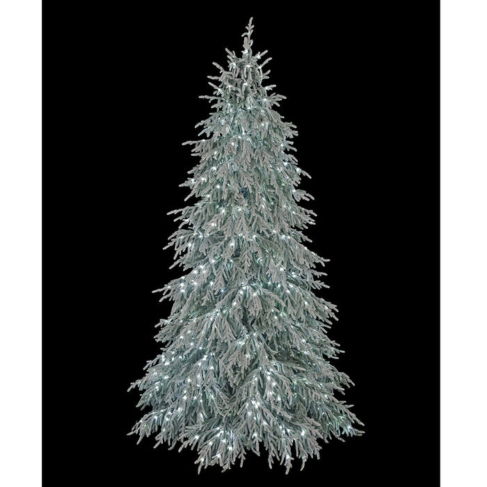 7'6"Hx55"W PE Flocked Norfolk Pine Artificial Christmas Tree, Micro LED Pre-Lit (Warm White, Multi-Mode) -White/Green - C-250544