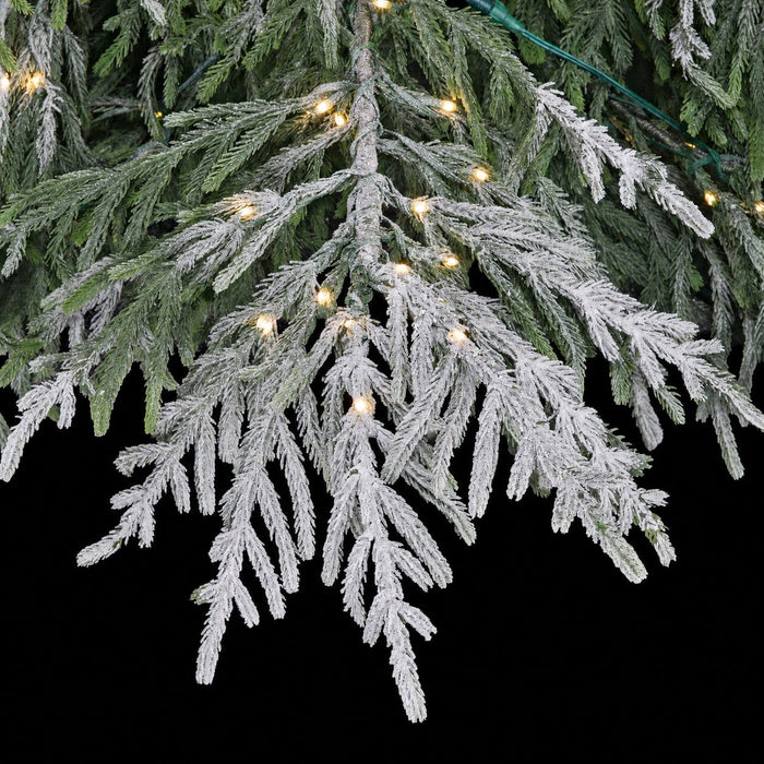 6'Hx49"W PE Flocked Norfolk Pine Artificial Christmas Tree, Micro LED Pre-Lit (Warm White, Multi-Mode) -White/Green - C-260094