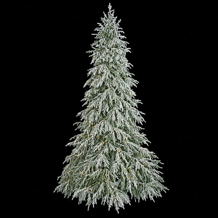 12'Hx104"W PE Flocked Norfolk Pine Artificial Christmas Tree, Micro LED Pre-Lit (Warm White, Multi-Mode) -White/Green - C-260174