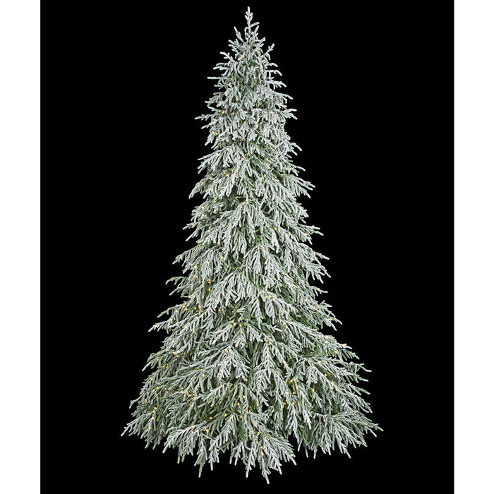 9'Hx71"W PE Flocked Norfolk Pine Artificial Christmas Tree, Micro LED Pre-Lit (Warm White, Multi-Mode) -White/Green - C-250554