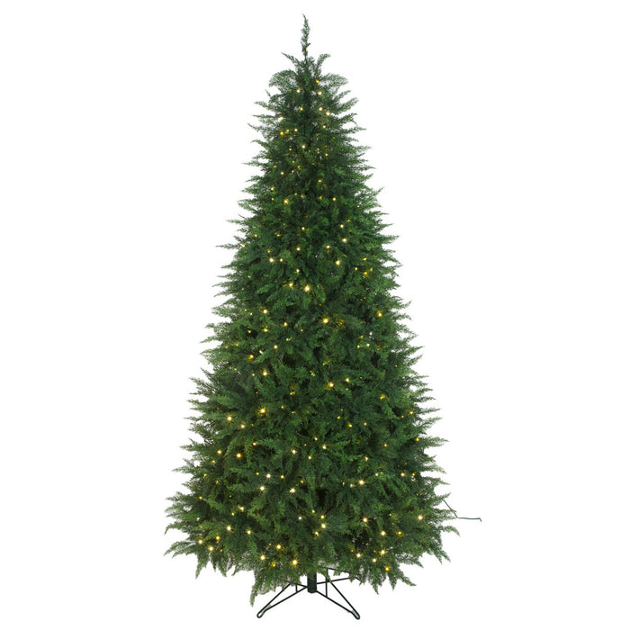 7'6"x48"W PE Slim Northern Cedar Artificial Christmas Tree, Micro LED Pre-Lit (Multi-Mode) -Green - C-250574