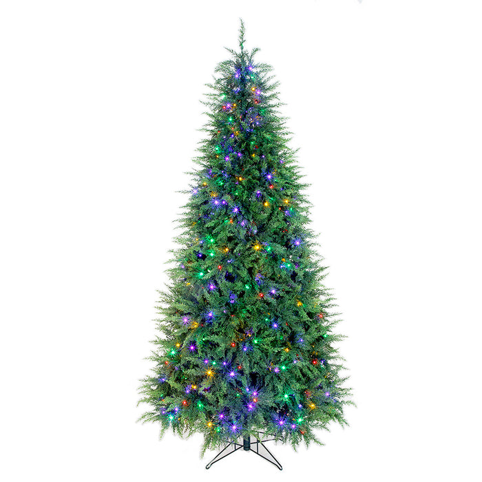 7'6"x48"W PE Slim Northern Cedar Artificial Christmas Tree, Micro LED Pre-Lit (Multi-Mode) -Green - C-250574