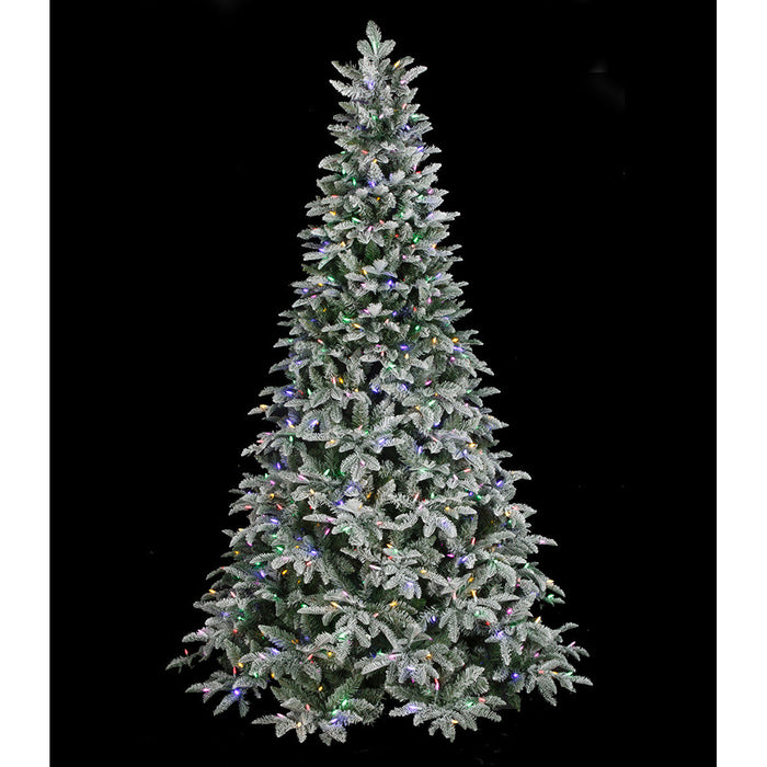 7'6"Hx55"W PE Flocked Canaan Fir Artificial Christmas Tree, LED Pre-Lit (Multi-Mode) -White/Green - C-250614