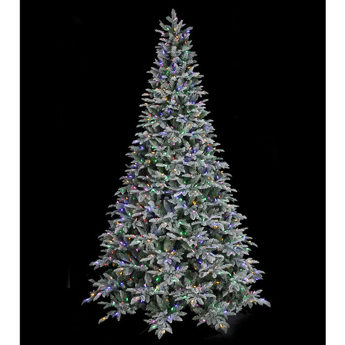 9'Hx62"W PE Flocked Canaan Fir Artificial Christmas Tree, LED Pre-Lit (Multi-Mode) -White/Green - C-250624