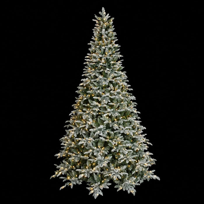 12'Hx87"W PE Flocked Canaan Fir Artificial Christmas Tree, LED Pre-Lit (Warm White+Multicolor, Multi-Mode) -White/Green - C-250634