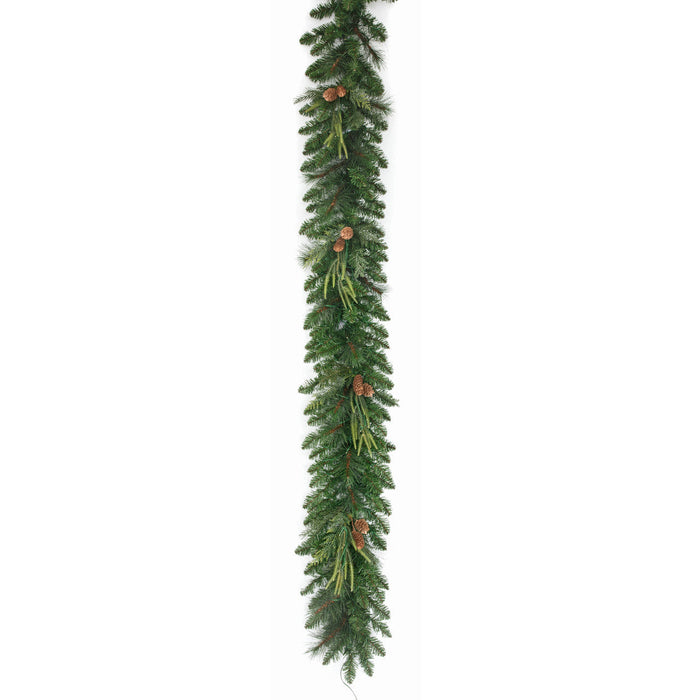 9'Lx12"W PE Artificial Marquett Pine & Pinecone Garland, Micro LED Pre-Lit -Green (Pack of 2) - C-250754