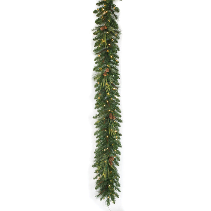 9'Lx12"W PE Artificial Marquett Pine & Pinecone Garland, Micro LED Pre-Lit -Green (Pack of 2) - C-250754