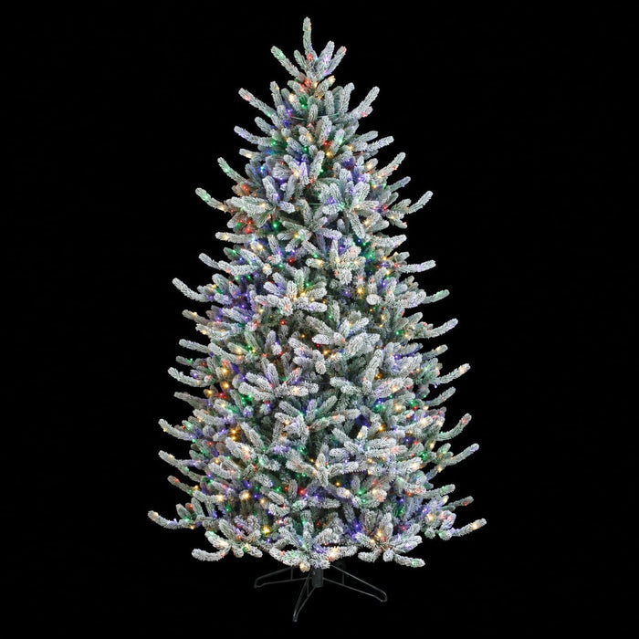 7'6"Hx60"W PE Flocked Windsor Spruce Artificial Christmas Tree, Micro LED Pre-Lit (Multi-Mode) -White/Green - C-250799