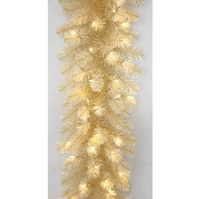 9'Lx14"W Tinsel Matt Vintage Artificial Garland, Micro LED Pre-Lit -White (Pack of 2) - C-251054