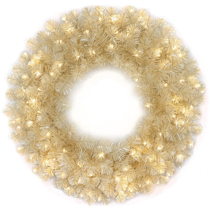 30" Tinsel Matt Vintage Artificial Wreath, Micro LED Pre-Lit -White - C-251064
