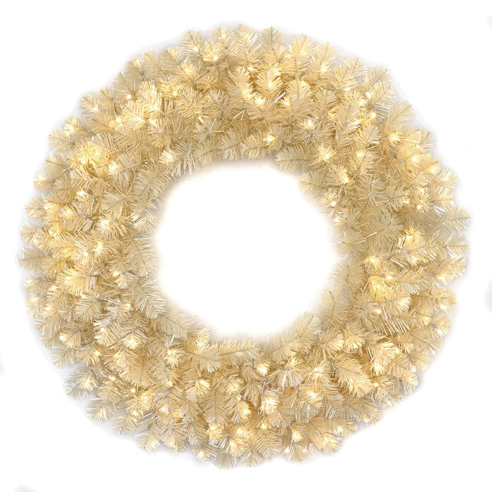 36" Tinsel Matt Vintage Artificial Wreath, Micro LED Pre-Lit -White - C-251074