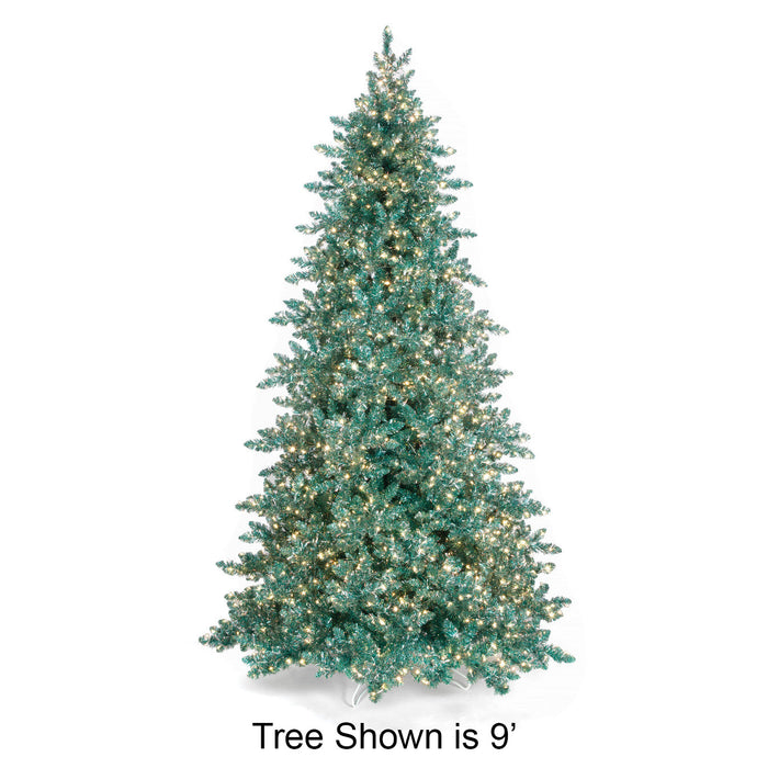 7'6"Hx58"W Tinsel Artificial Christmas Tree, Micro LED Pre-Lit (Selectable White, Multi-Mode) -Aqua - C-251139