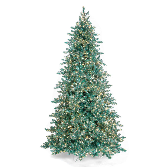 9'Hx67"W Tinsel Artificial Christmas Tree, Micro LED Pre-Lit (Selectable White, Multi-Mode) -Aqua - C-251149