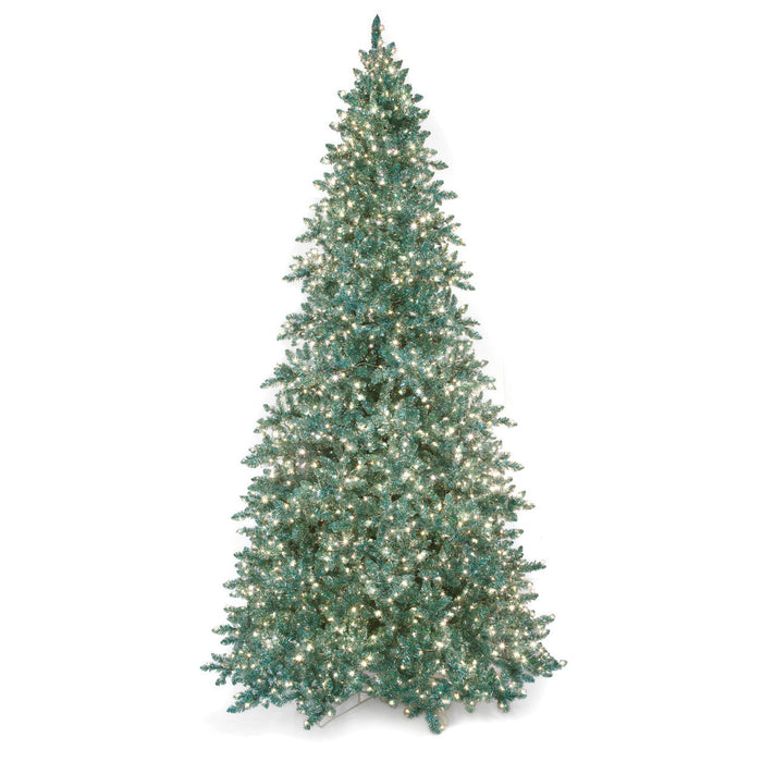 12'Hx75"W Tinsel Artificial Christmas Tree, Micro LED Pre-Lit (Selectable White, Multi-Mode) -Aqua - C-251159