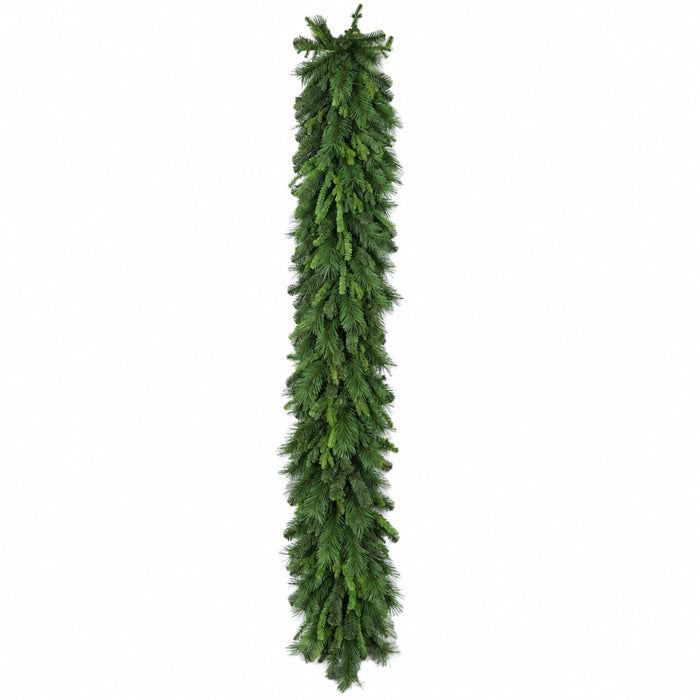 9'Lx18"W Outdoor UV-Resistant PE Artificial Mixed Ledgemere Pine Garland -Green - C-260000