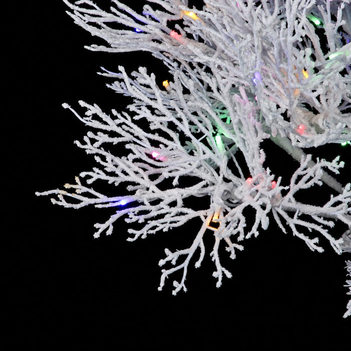 7'Hx45"W PE Flocked Twig Artificial Christmas Tree, Micro LED Pre-Lit (Warm White, Multi-Mode) -White - C-260219
