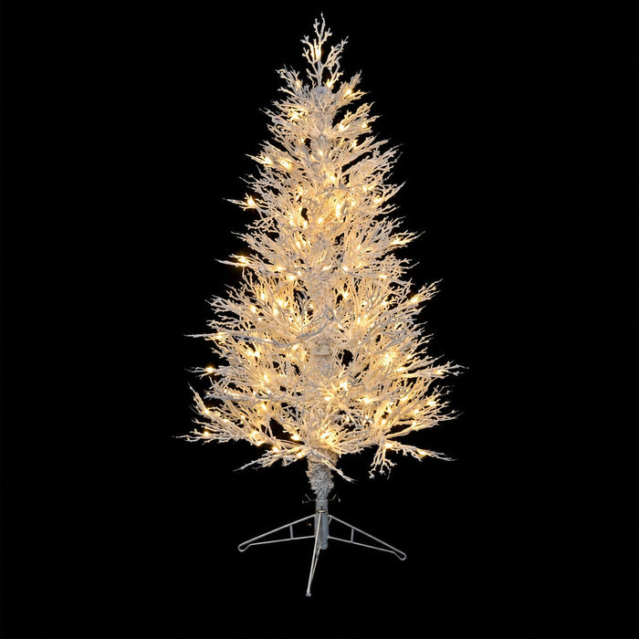 5'Hx33"W PE Flocked Twig Artificial Christmas Tree, Micro LED Pre-Lit (Warm White, Multi-Mode) -White - C-260209