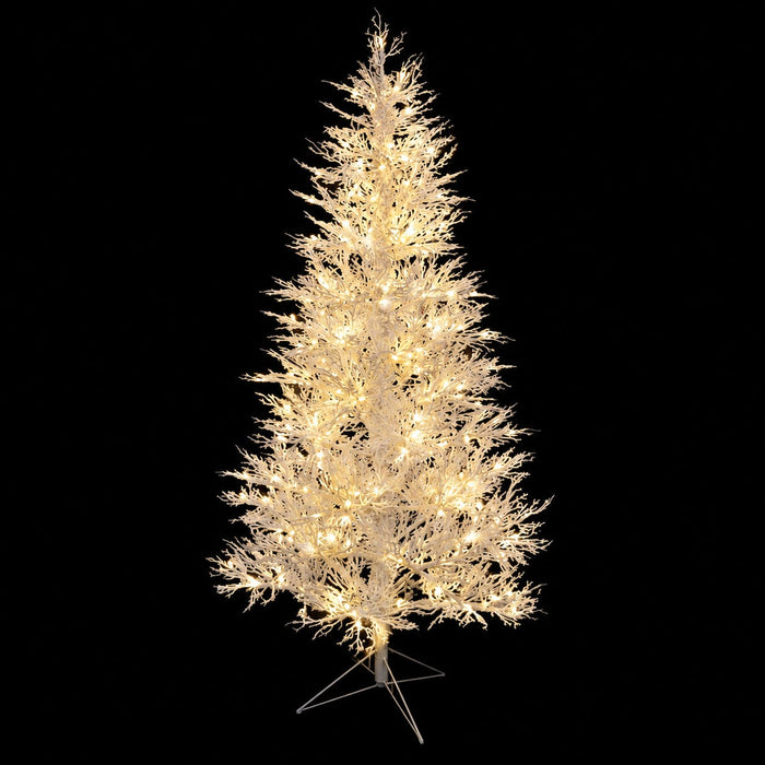 7'Hx45"W PE Flocked Twig Artificial Christmas Tree, Micro LED Pre-Lit (Warm White, Multi-Mode) -White - C-260219