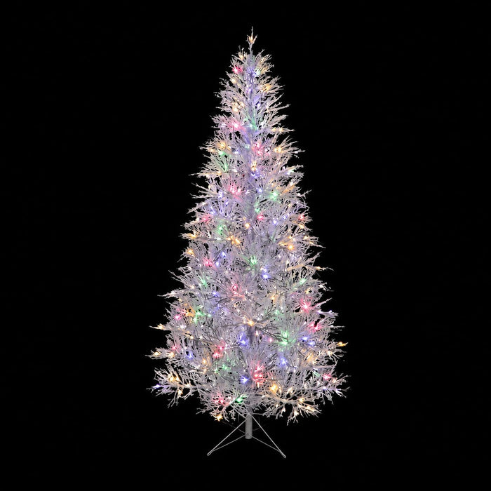9'Hx57"W PE Flocked Twig Artificial Christmas Tree, Micro LED Pre-Lit (Warm White, Multi-Mode) -White - C-260229