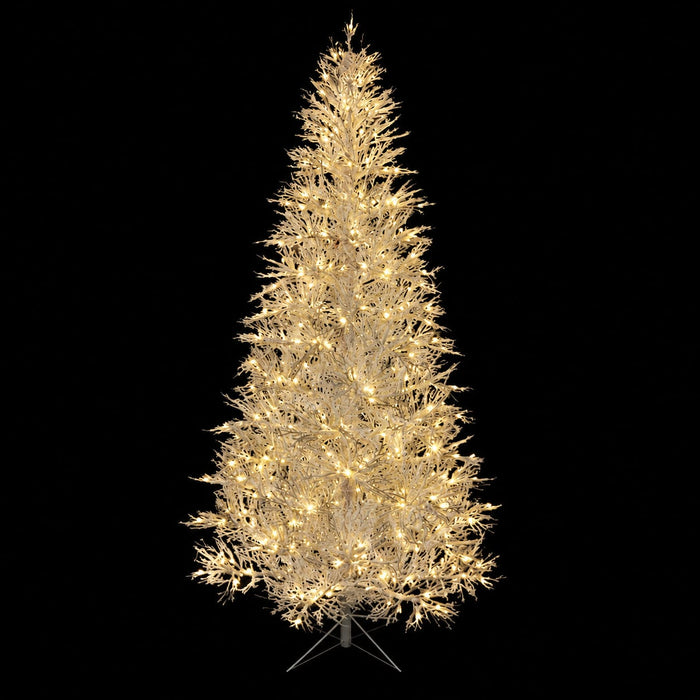 9'Hx57"W PE Flocked Twig Artificial Christmas Tree, Micro LED Pre-Lit (Warm White, Multi-Mode) -White - C-260229