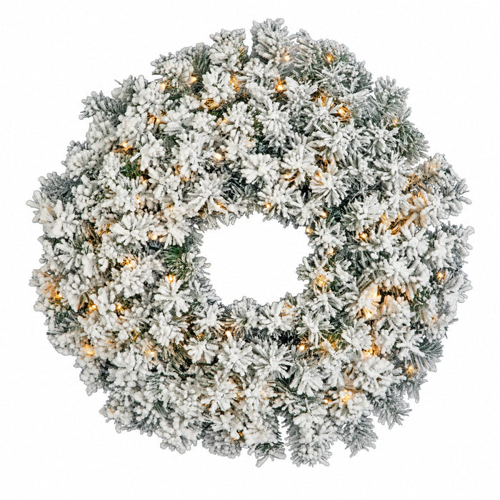 24" Flocked Artificial Pine Wreath, Battery LED Pre-Lit -White (Pack of 2) - C-260244B