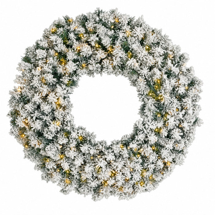 36" Flocked Artificial Pine Wreath, Battery LED Pre-Lit -White - C-260264B