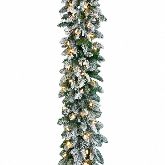9'Lx12"W PE Canaan Fir Artificial Garland, LED Pre-Lit (Warm White+Multicolor, Multi-Mode) -White/Green - C-260319