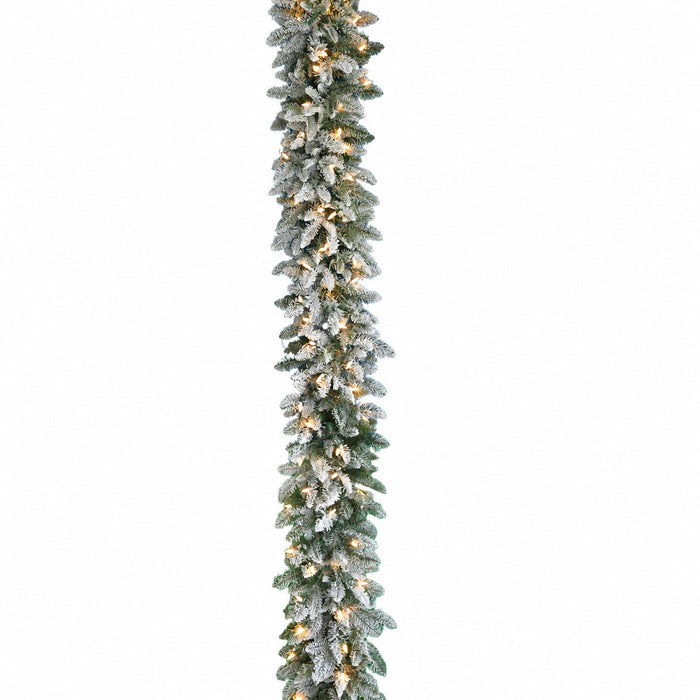 9'Lx12"W PE Canaan Fir Artificial Garland, LED Pre-Lit (Warm White+Multicolor, Multi-Mode) -White/Green - C-260319