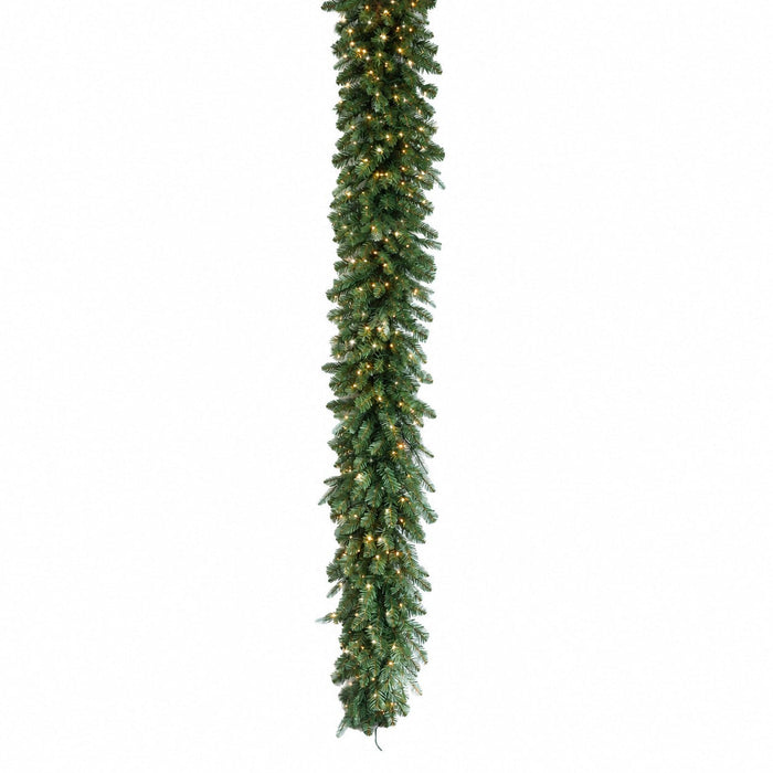 9'Lx12"W PE Artificial Blue Emerald Pine Garland, Micro LED Pre-Lit -Green - C-260434