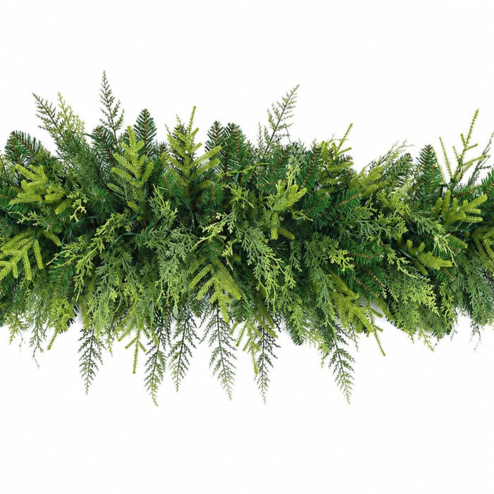 9'Wx12"H PE Artificial Cedar Mantel Swag -Green - C-260440