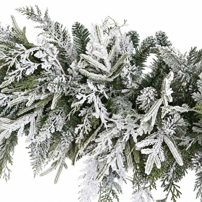 9'Wx12"H PE Flocked Artificial Cedar Mantel Swag -White/Green - C-260450