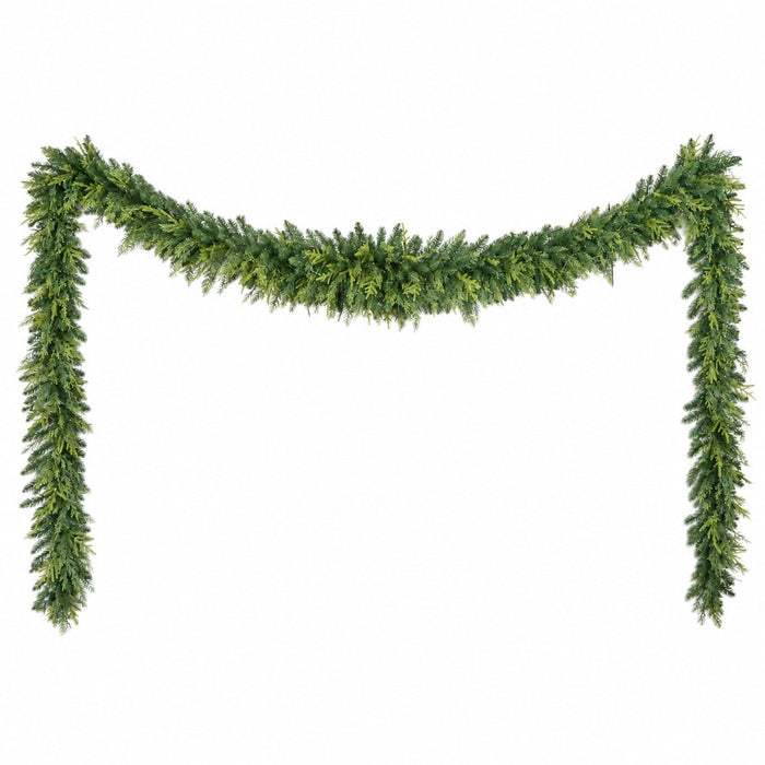 25'Wx10"H PE Artificial Mixed Cedar Mantel Swag -Green - C-260480