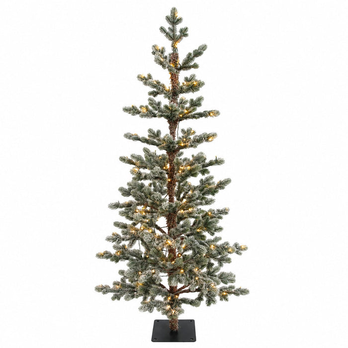 5'Hx29"W PE Flocked Fircrest Fir Artificial Christmas Tree, Micro LED Pre-Lit -Green/White - C-260564