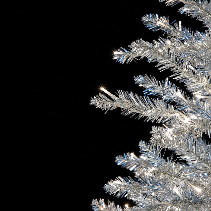 7'6"Hx53"W Tinsel Norway Spruce Artificial Christmas Tree, Micro LED Pre-Lit -Silver - C-261024